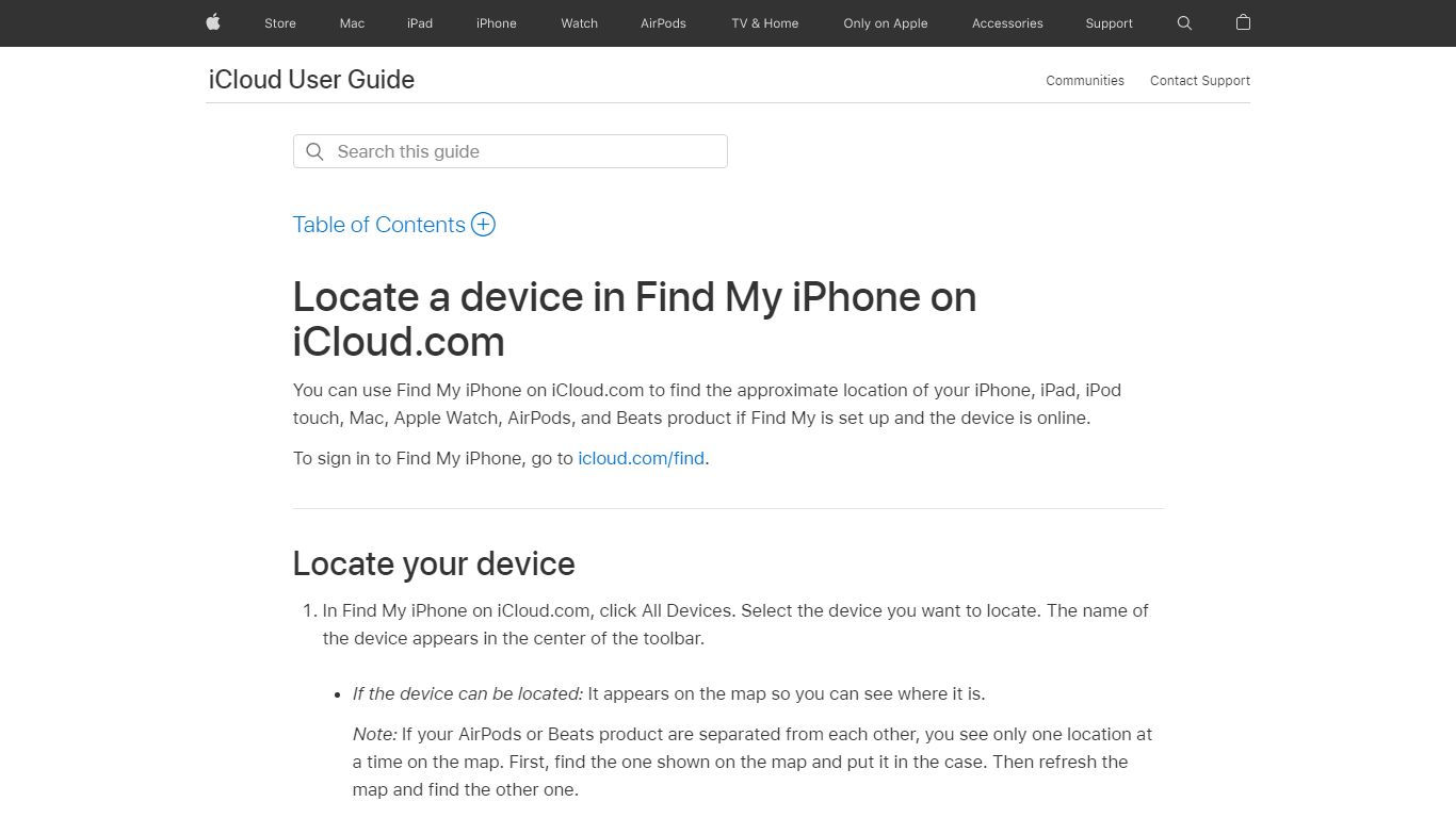 Locate a device in Find My iPhone on iCloud.com